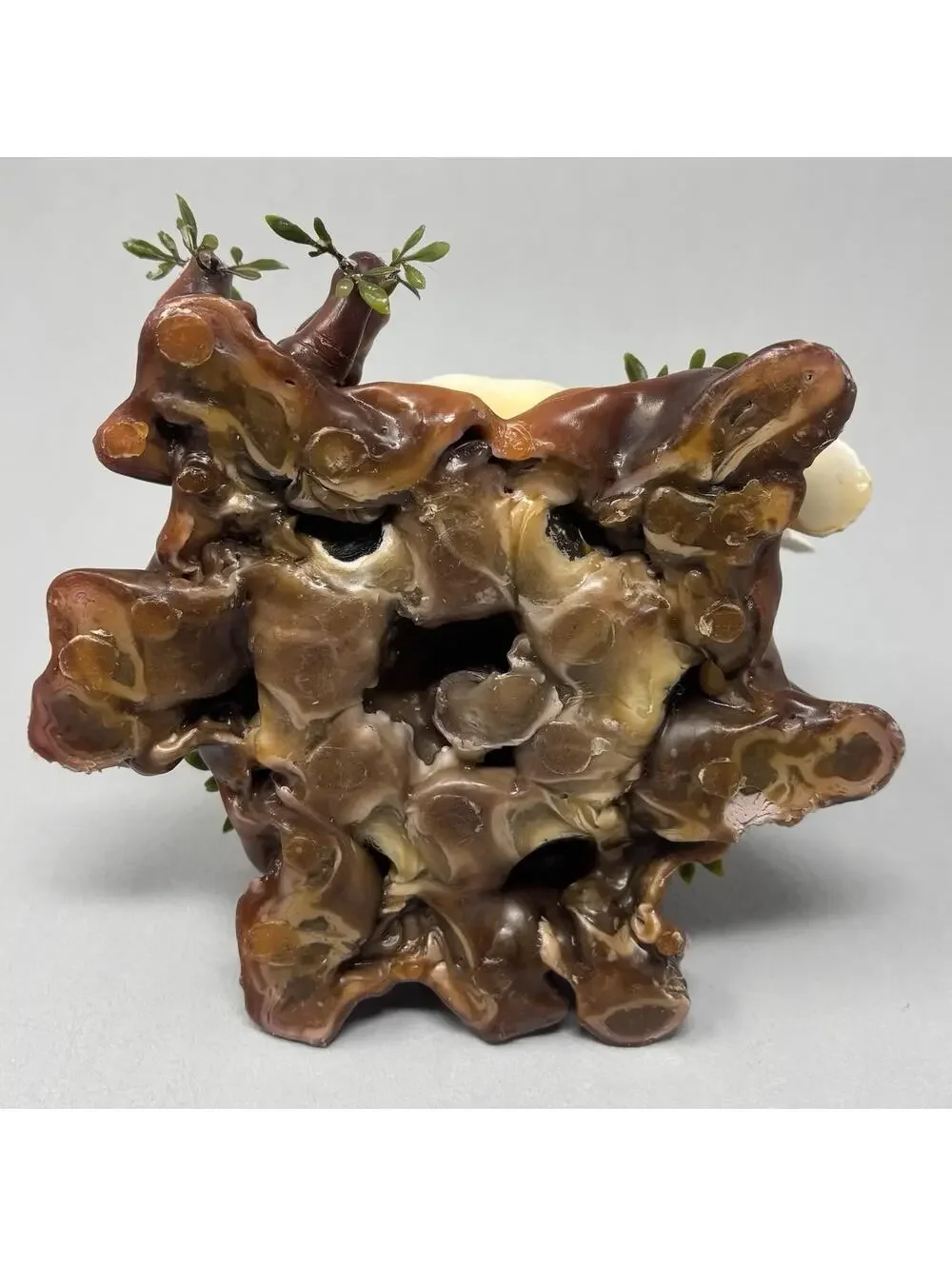VTG Trunk Stump Candle MCM 70's Molded Wax Tree Middle Earth Woodland Doves 6.5